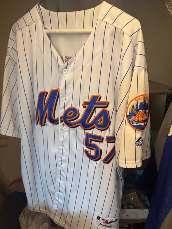 Majestic Other - Majestic White Pinstripe Mets Jersey with Royal & Orange Accents